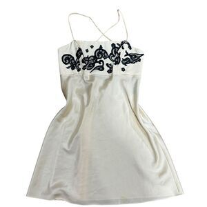 Revolve Natori Oak Yellow Cream Champagne Satin Lace Embroidered Nightgown